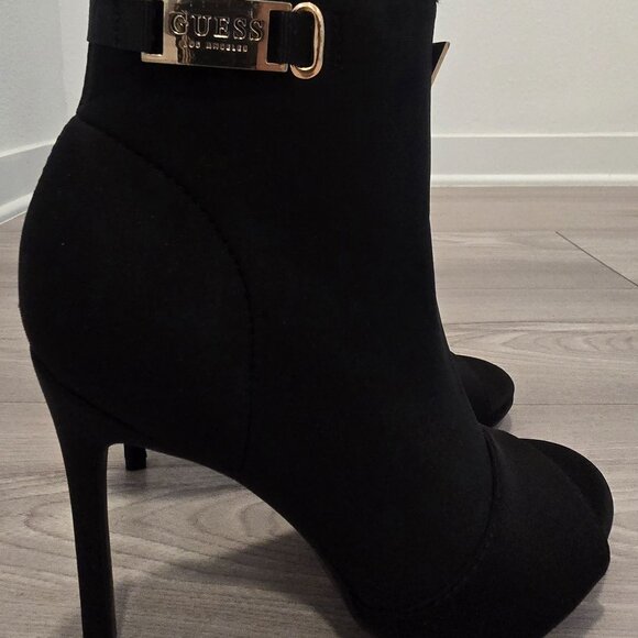 Black Open-Toe Boot Heels – Size 8 – Like New – Gold Front Zipper - Picture 4 of 6